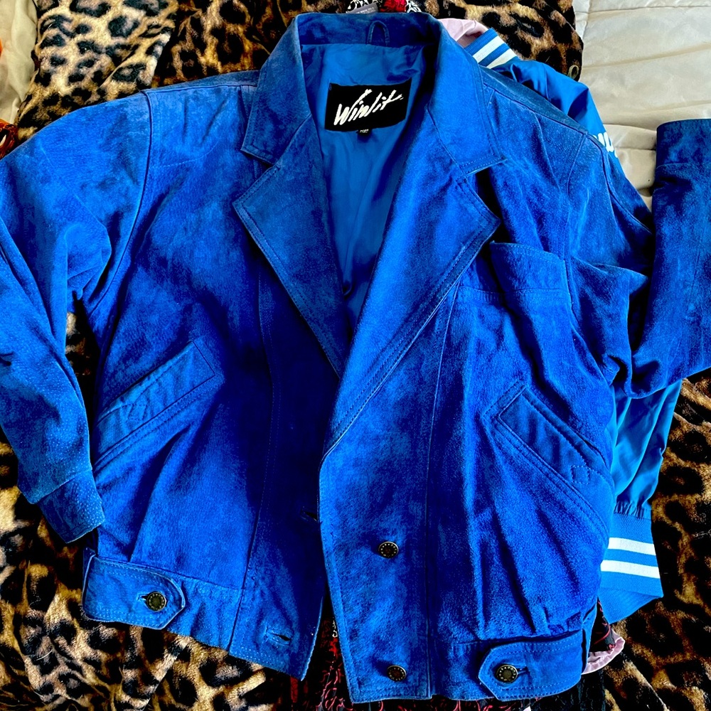 Vintage blue suede leather jacket